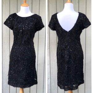 SD Collection Sequin Fuzzy Sparkle Short Sleeve Black Cocktail Mini Dress 10P